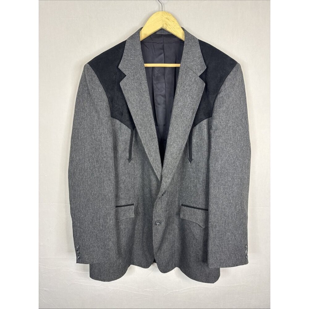Circle S Western Blazer 44L USA Gray Suede‎ Yoke Rodeo Cowboy Jacket